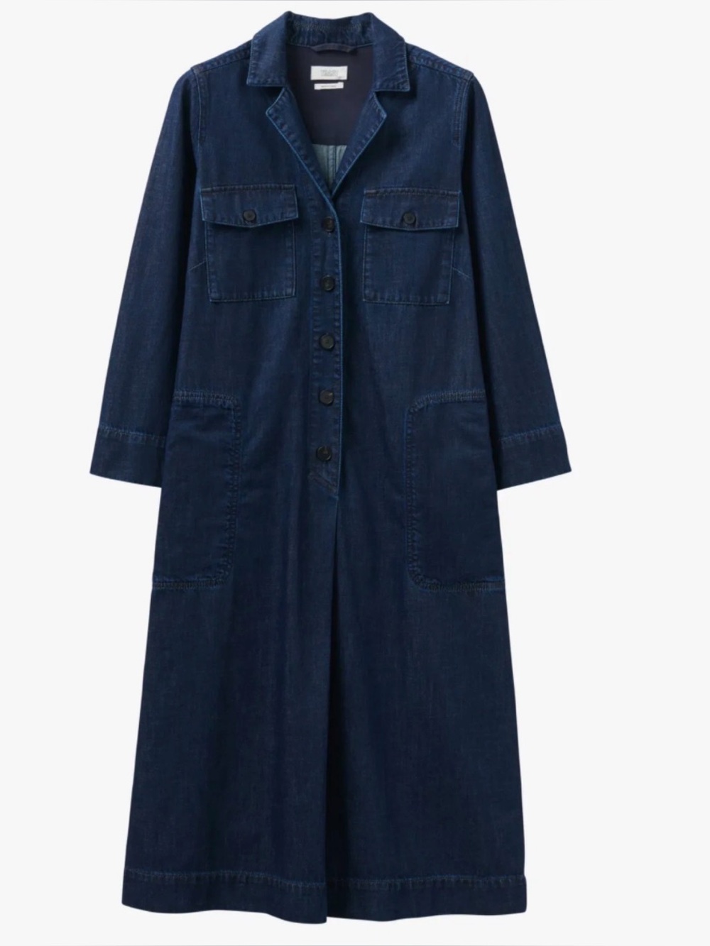 Women's TOAST Dark INDIGO BLUE Wash DENIM Workwear PATCH Pocket MIDI DRESS  10